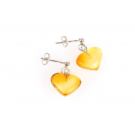 Gintaro - sidabro auskarai „Medaus širdis“