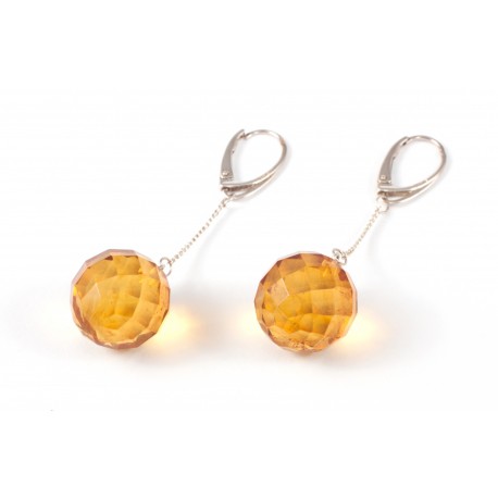 Silver earings with round - diamond polished amber