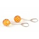 Silver earings with round - diamond polished amber