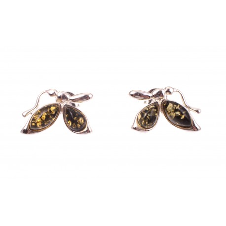 Gintaro - sidabro auskarai „Žali drugeliai“