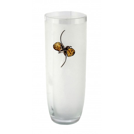 Gintaru ir sidabru dekoruota stiklinė vaza